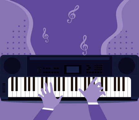 hands playing pianoのイラスト素材
