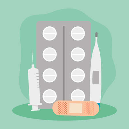 pills blister and iconsのイラスト素材