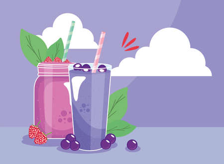 raspberries and berries smoothiesのイラスト素材