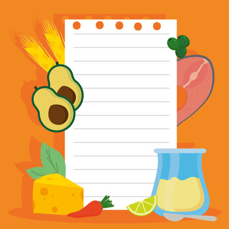 note paper with keto foodのイラスト素材