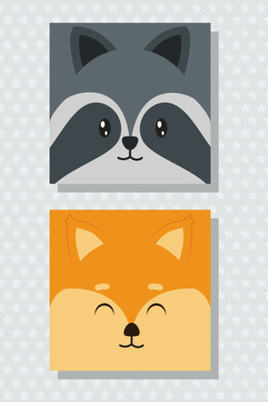 cute raccoon and foxのイラスト素材