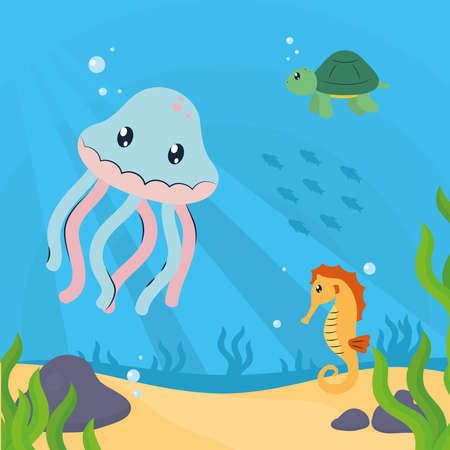 cute marine animalsのイラスト素材