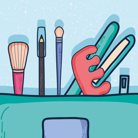 Hair straightener with iconsのイラスト素材