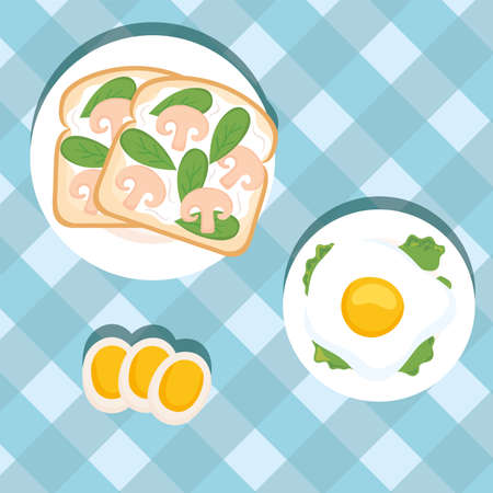 toasts with mushrooms and eggsのイラスト素材