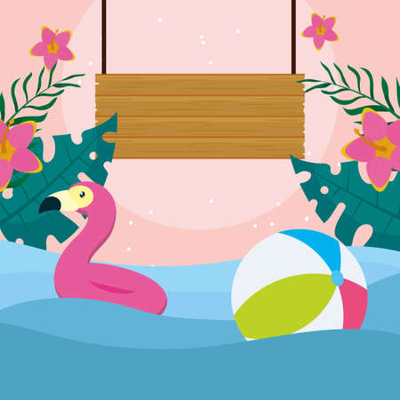 flamingo float and ballのイラスト素材