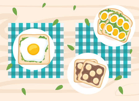 toasts with eggs and chocolateのイラスト素材