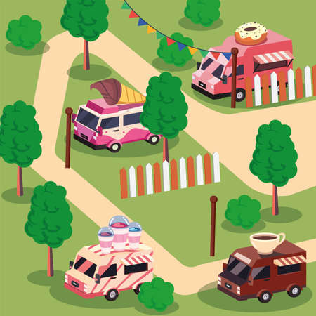 food trucks at festivalのイラスト素材