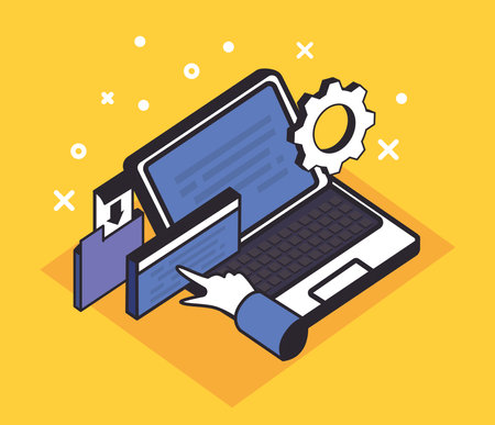 development laptop and iconsのイラスト素材