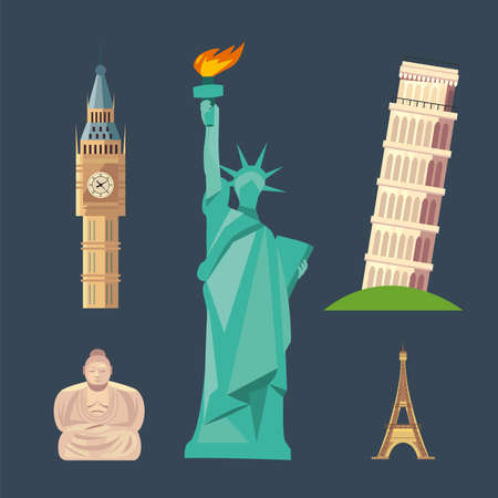 Liberty statue and icon setのイラスト素材