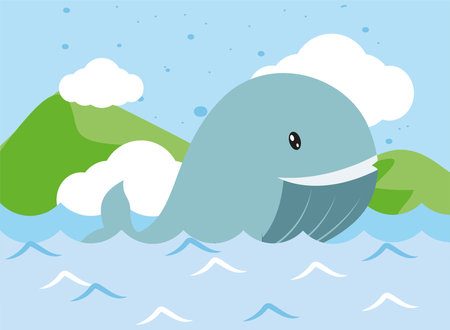whale in front of landscapeのイラスト素材