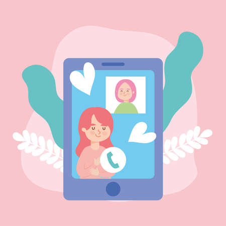 Girls in video chatのイラスト素材