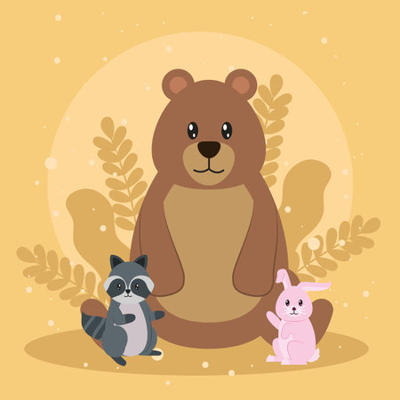 Cute bear raccoon and rabbitのイラスト素材