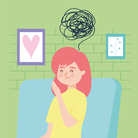 Girl on chair with depressionのイラスト素材