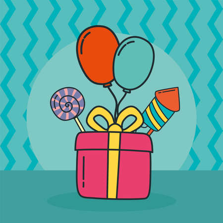 birthday gift with balloonsのイラスト素材