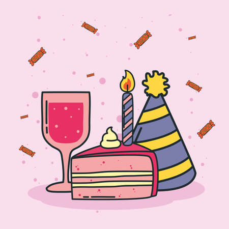 birthday cake cup and hatのイラスト素材