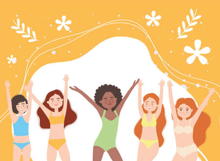 girls on orange backgroundのイラスト素材