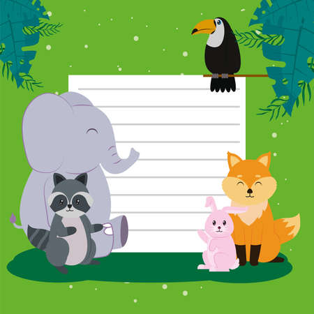 elephant and animals with paper noteのイラスト素材