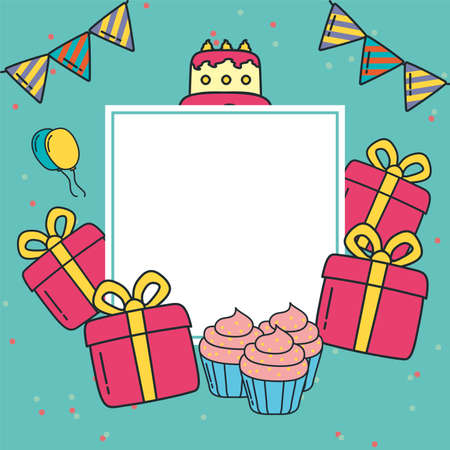 birthday gifts with bannerのイラスト素材