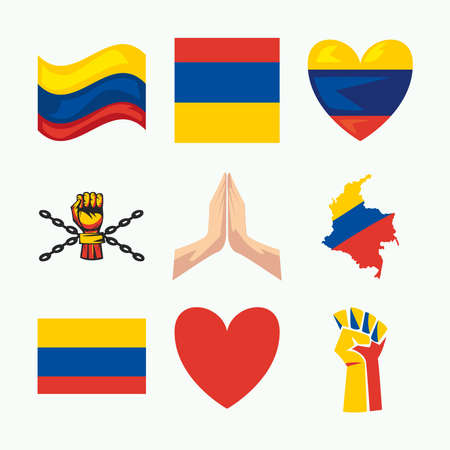 nine colombians protest iconsのイラスト素材