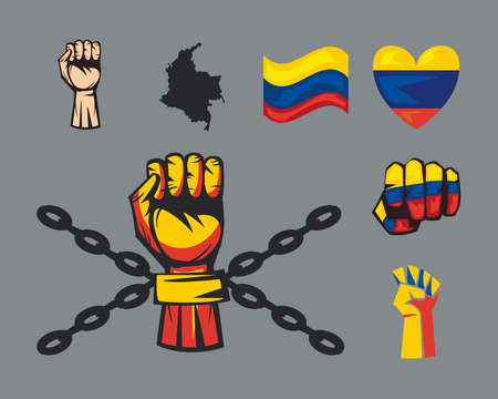 seven colombian protest iconsのイラスト素材