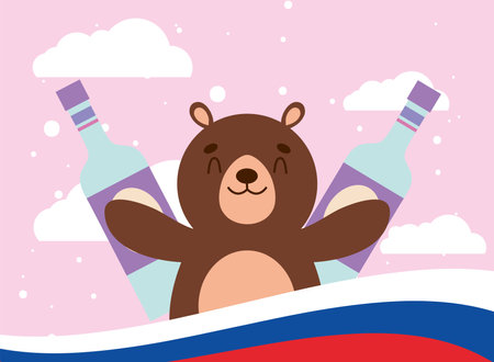 bear and liquor bottlesのイラスト素材