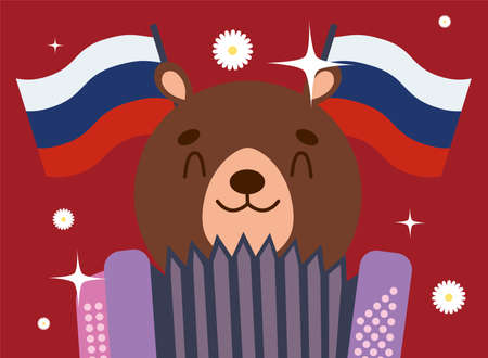 russian bear playing accordionのイラスト素材