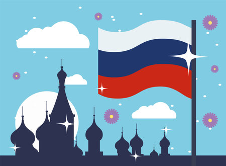 russian flag and cathedralのイラスト素材