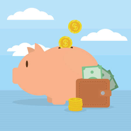piggy bank and moneyのイラスト素材