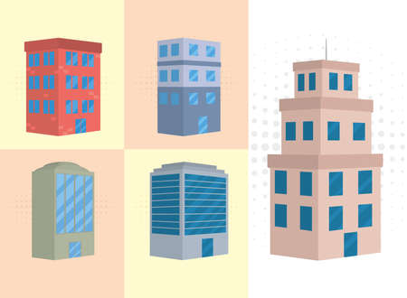 set of city buildingsのイラスト素材