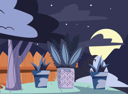 backyard fence at nightのイラスト素材