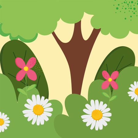 tree and flowersのイラスト素材