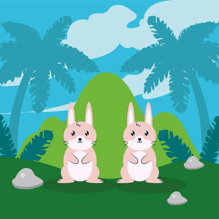 rabbits in campのイラスト素材