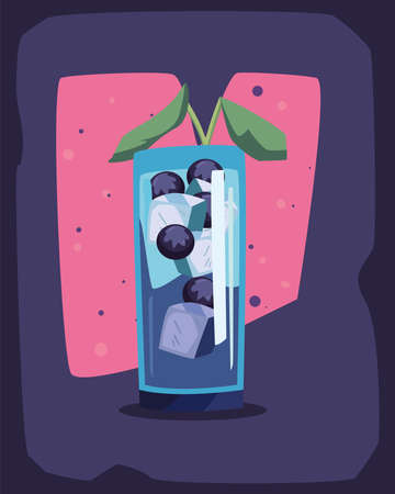 blueberries cocktail glassのイラスト素材