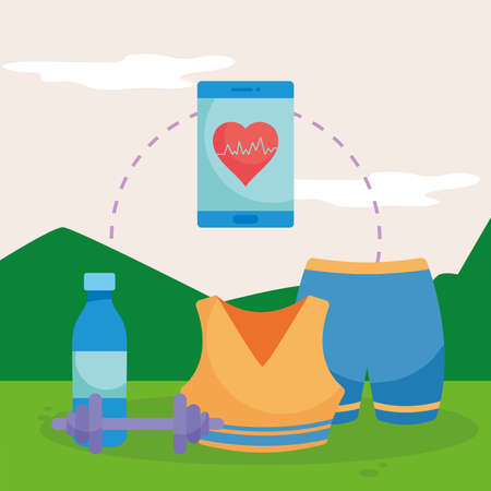 Fitness smartphone with icon collectionのイラスト素材