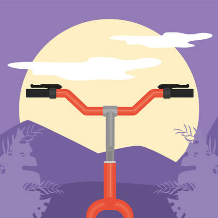 red bike in front of moonのイラスト素材