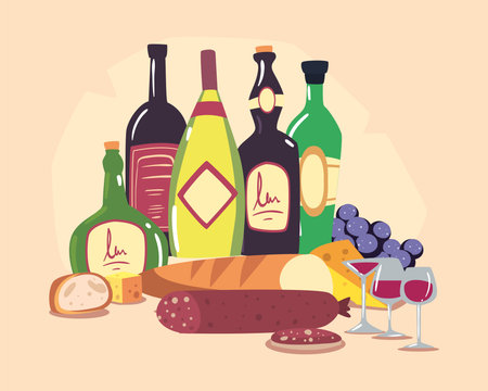 wine with food collectionのイラスト素材