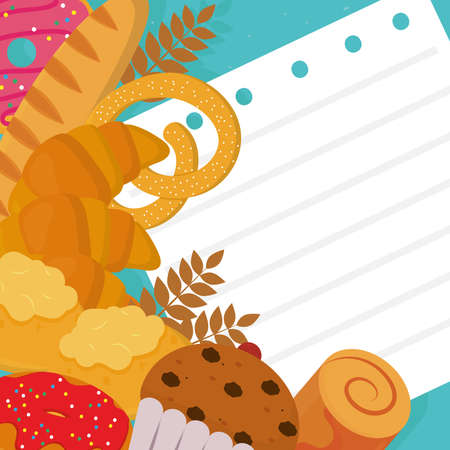 Bakery icon group with note paperのイラスト素材