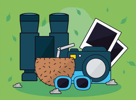 binoculars with icon setのイラスト素材