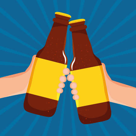 hands with beer bottlesのイラスト素材