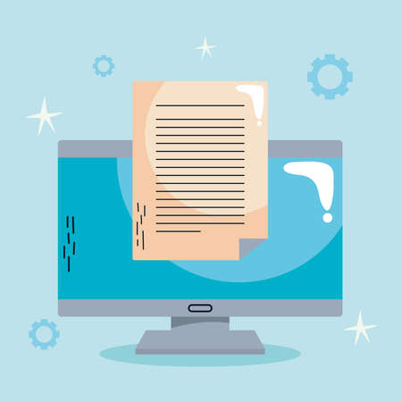 computer with documentのイラスト素材