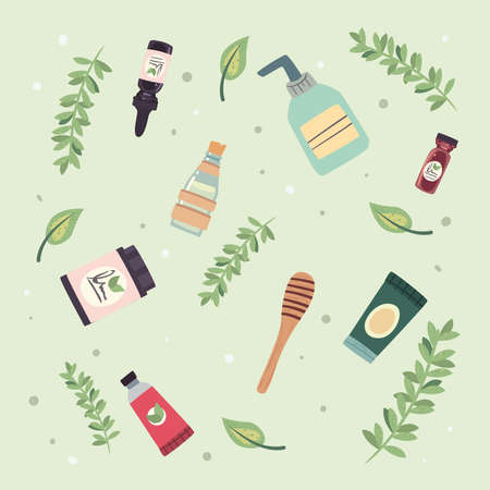 bottle and tubes of organic cosmeticsのイラスト素材