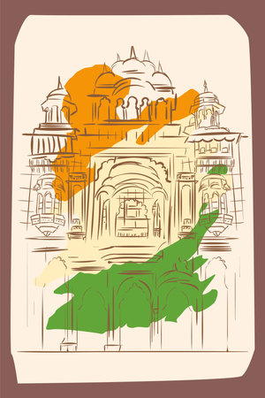golden temple of india and flagのイラスト素材