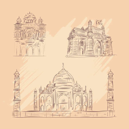 set of india architecture landmarksのイラスト素材