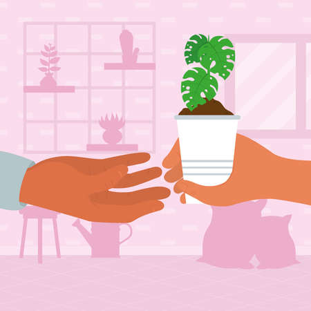 hand giving a monsteraのイラスト素材