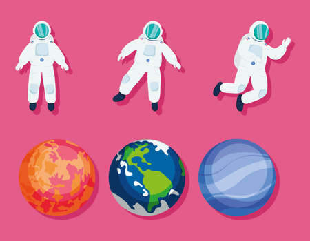 planets and astronautsのイラスト素材