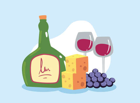 bottle wine with wine glassesのイラスト素材