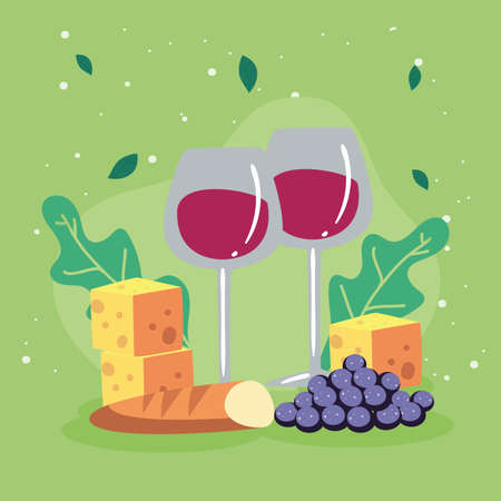 glasses of red wine with breadのイラスト素材