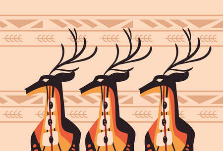 three deers indigenous animalsのイラスト素材