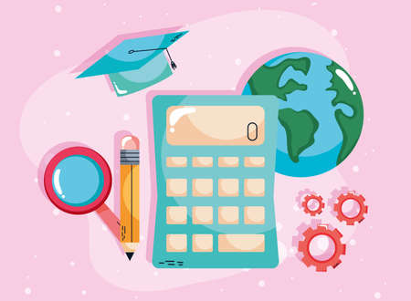 calculator and suppliesのイラスト素材