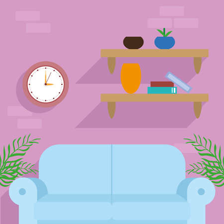 livingroom with blue couchのイラスト素材